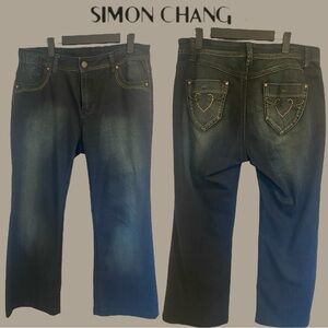 SIMON CHANG Embellished Pocket Bootcut Jeans – Size 12